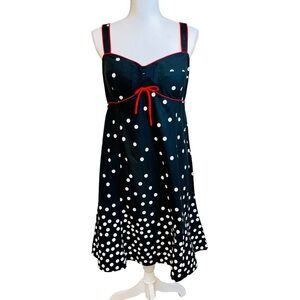 Vintage R&K Black and White Polka Dot Dress 16 P Milkmaid Rockabilly 50s Pin‎ Up